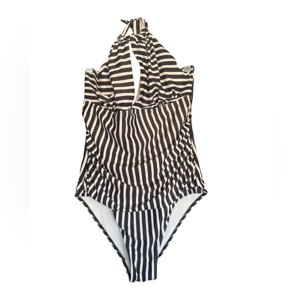 NEW Black and White Striped Halter Swimsuit